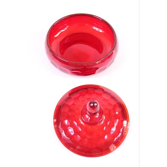 Vintage Viking Glass Georgian Ruby Red Honeycomb Candy Dish And Lid 6" Diameter - Picture 5 of 8